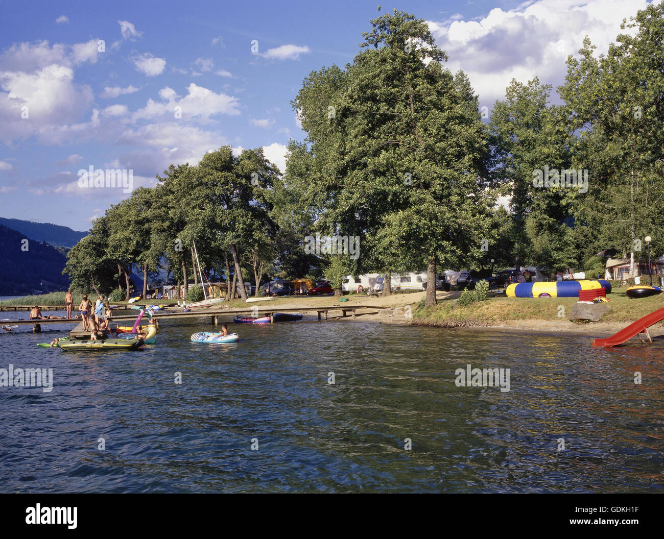 geography / travel, Austria, Carinthia, landscapes, Lake Ossiach, beach  near camping site Stock Photo - Alamy