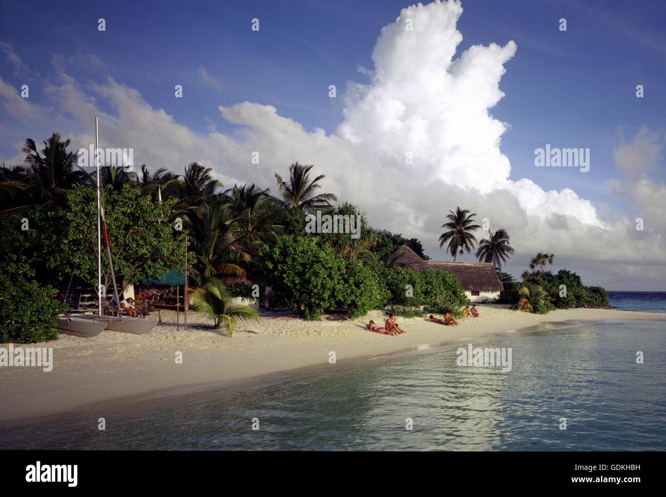 geography / travel, Maldives, Baros Isle, beach, beach with palms, Stock Photo