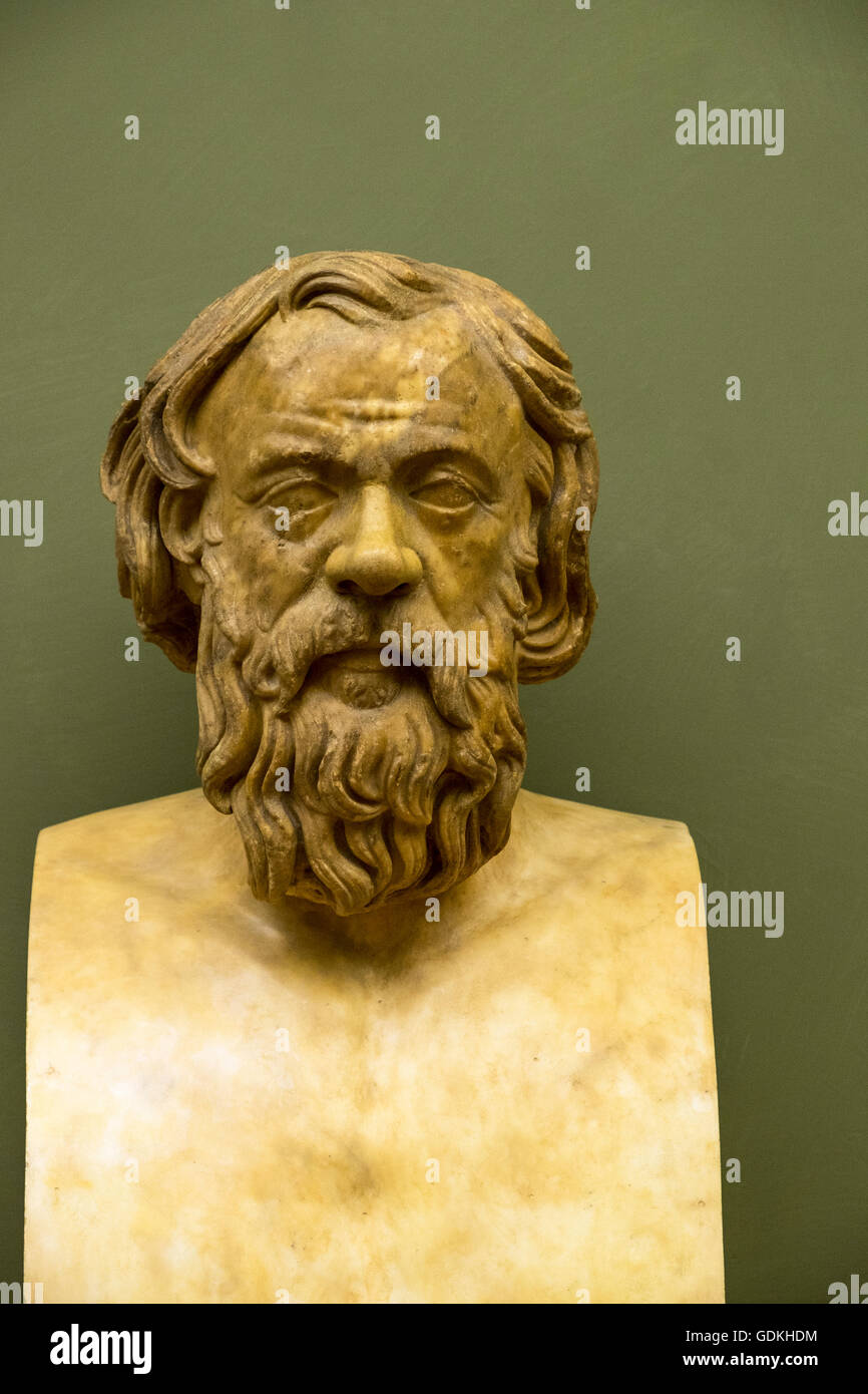 Portrait bust of a man on a herm, Socrates, Greek marble, Galleria degli Uffizi, Florence, Tuscany, Italy Stock Photo