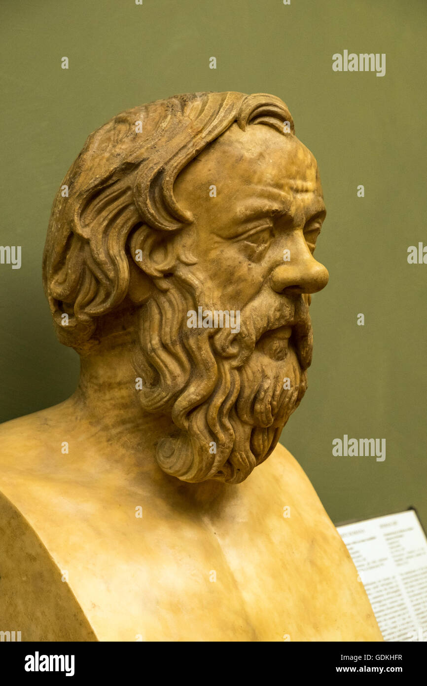 Portrait bust of a man on a herm, Socrates, Greek marble, Galleria degli Uffizi, Florence, Tuscany, Italy Stock Photo