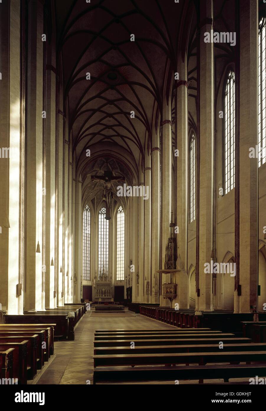 geography / travel, Germany, Bavaria, Landshut, churches, Saint Martin, built: 1389, interior view, high altar, built: 1424, Stock Photo