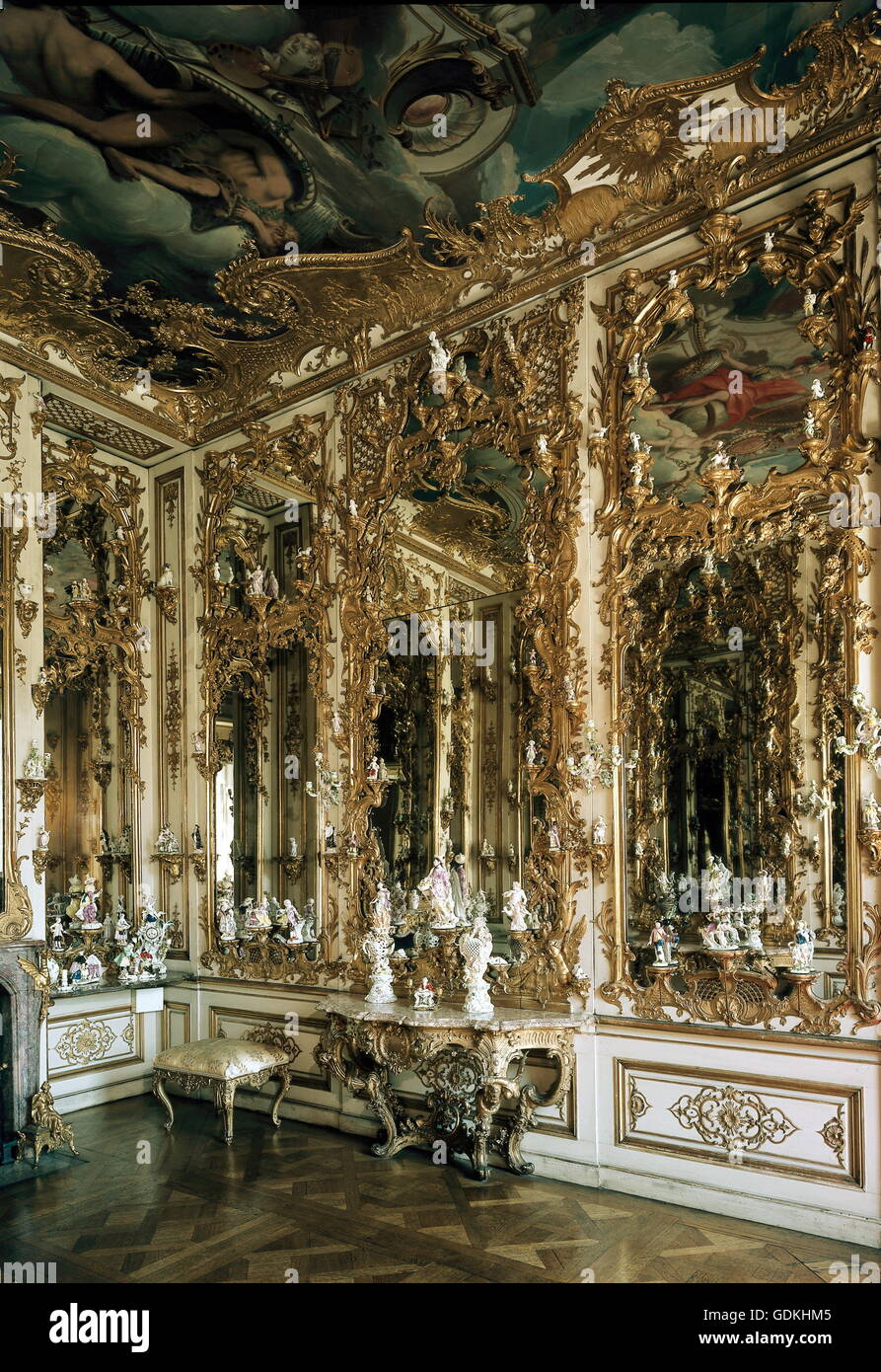 geography / travel, Germany, Bavaria, Ansbach, castles, Markgrave's Palace, interior view, hall of mirrors, 1739, architecture by Gabriel di Gabrieli and Karl Friedrich von Zocha, interior decoration by Leopold Retti, Stock Photo