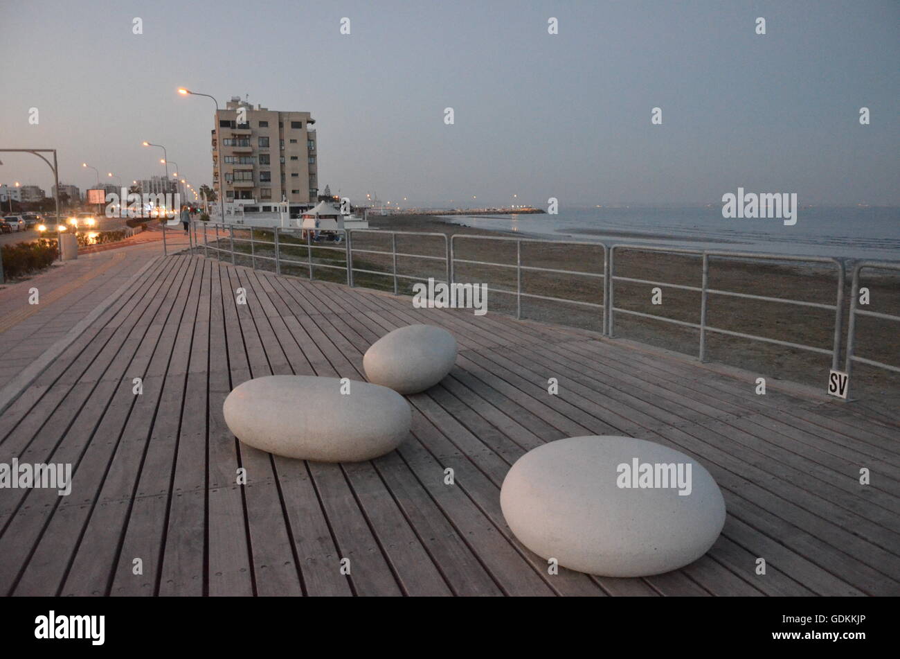 promenade, beach evening, white stones, Stock Photo