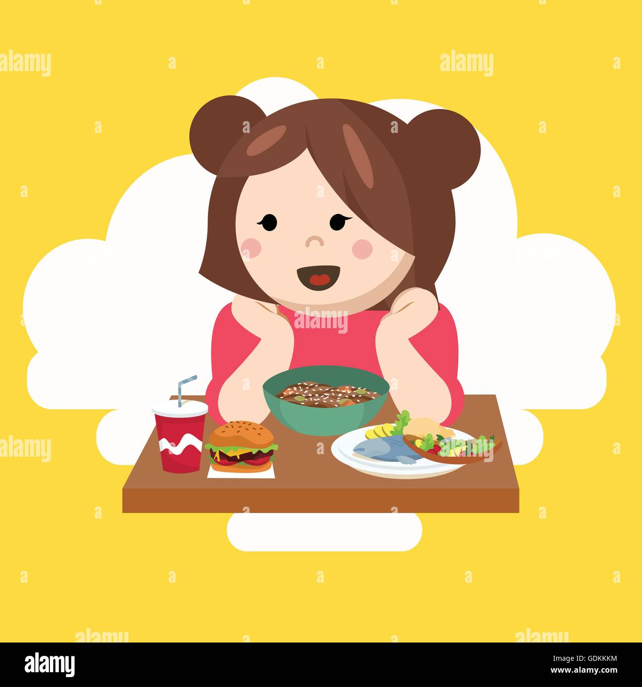 girl kids child cute happy eating food Stock Vector
