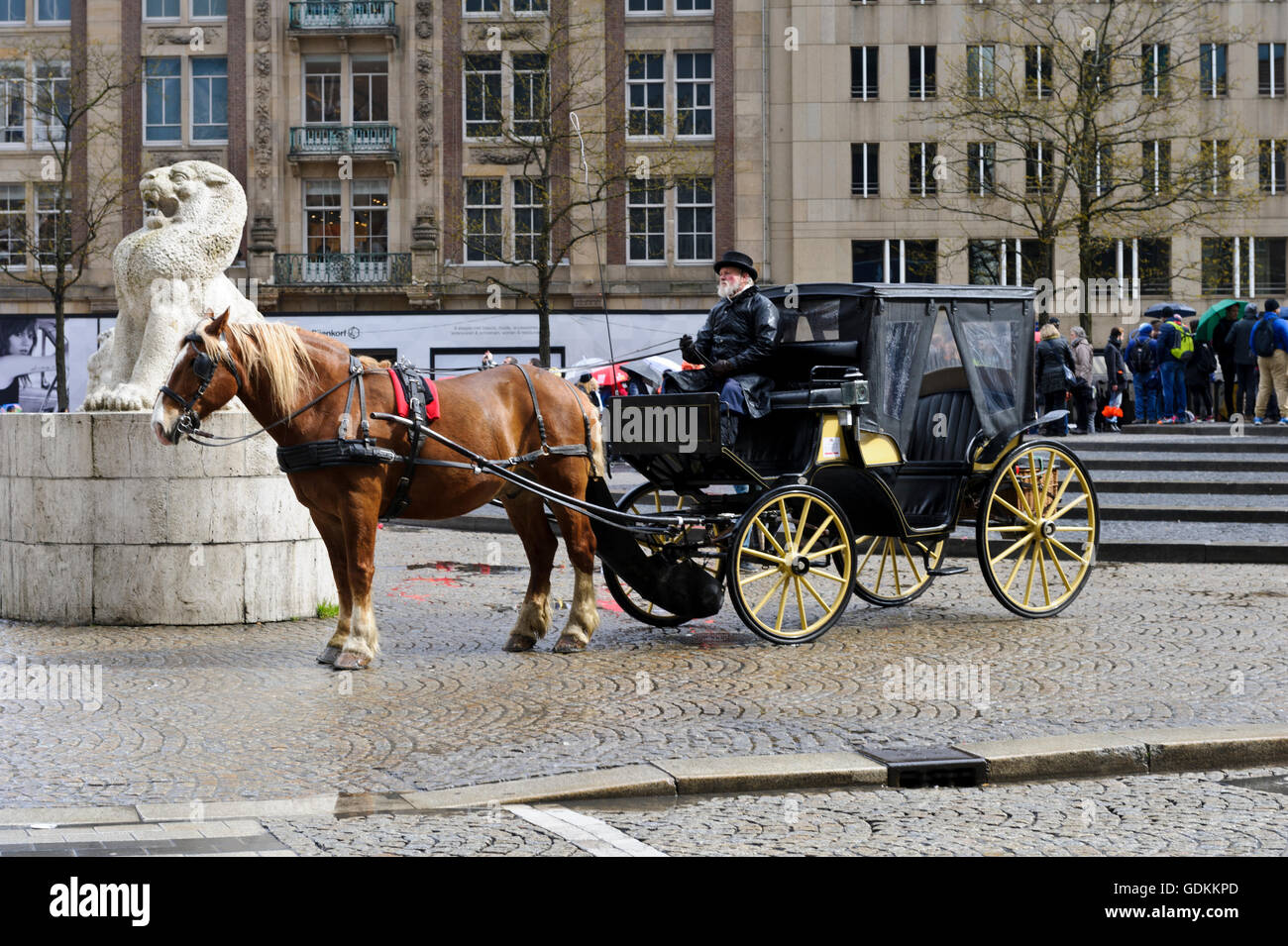A horse carriage in Dam Square in Amsterdam, Holland, Netherlands Stock
