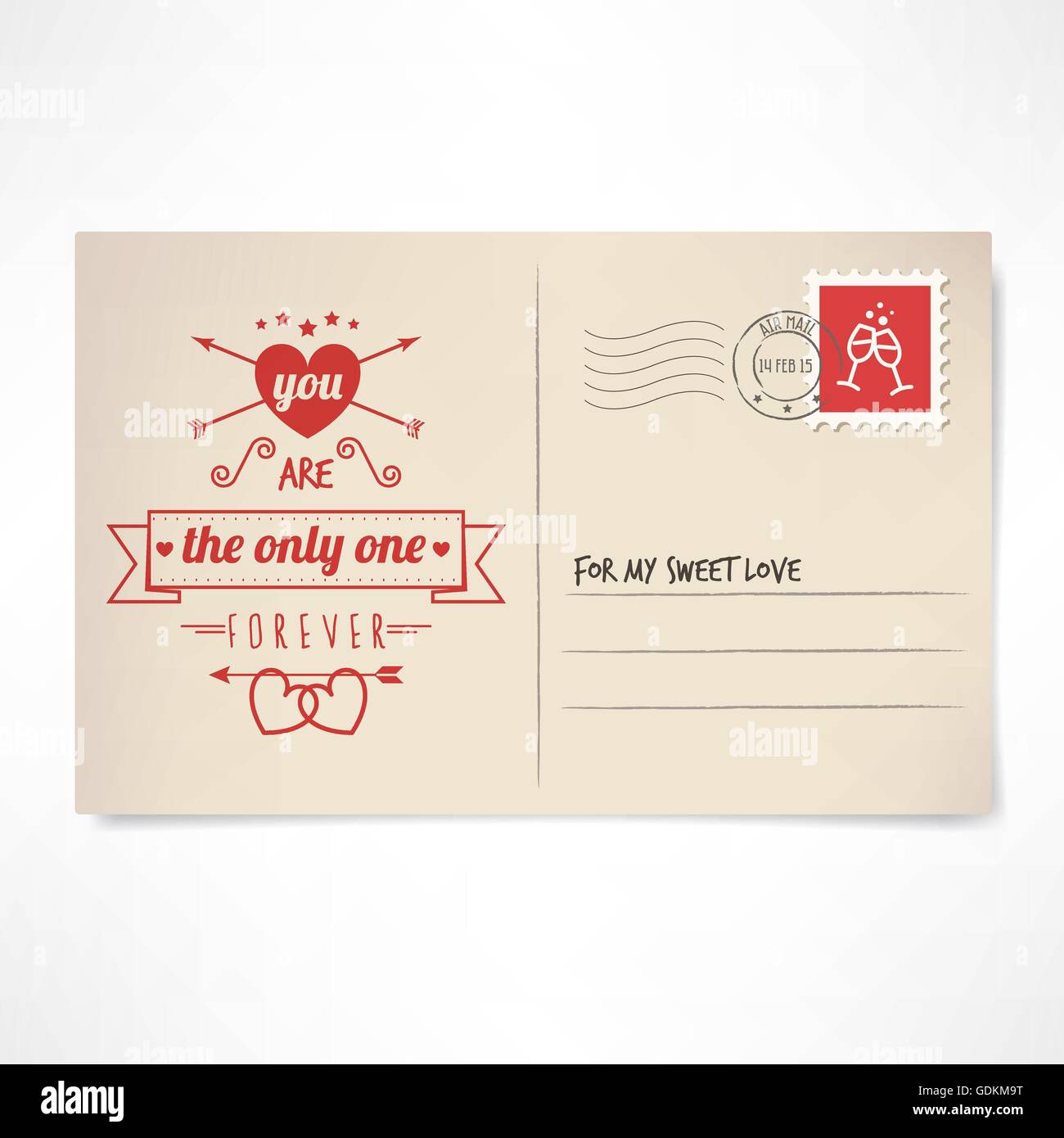 You are the only one st Valentine love vintage postcard Stock Vector