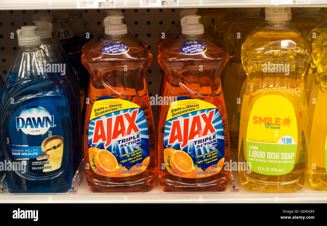 Dish washing liquids on sale in an American Supermarket Stock Photo Alamy