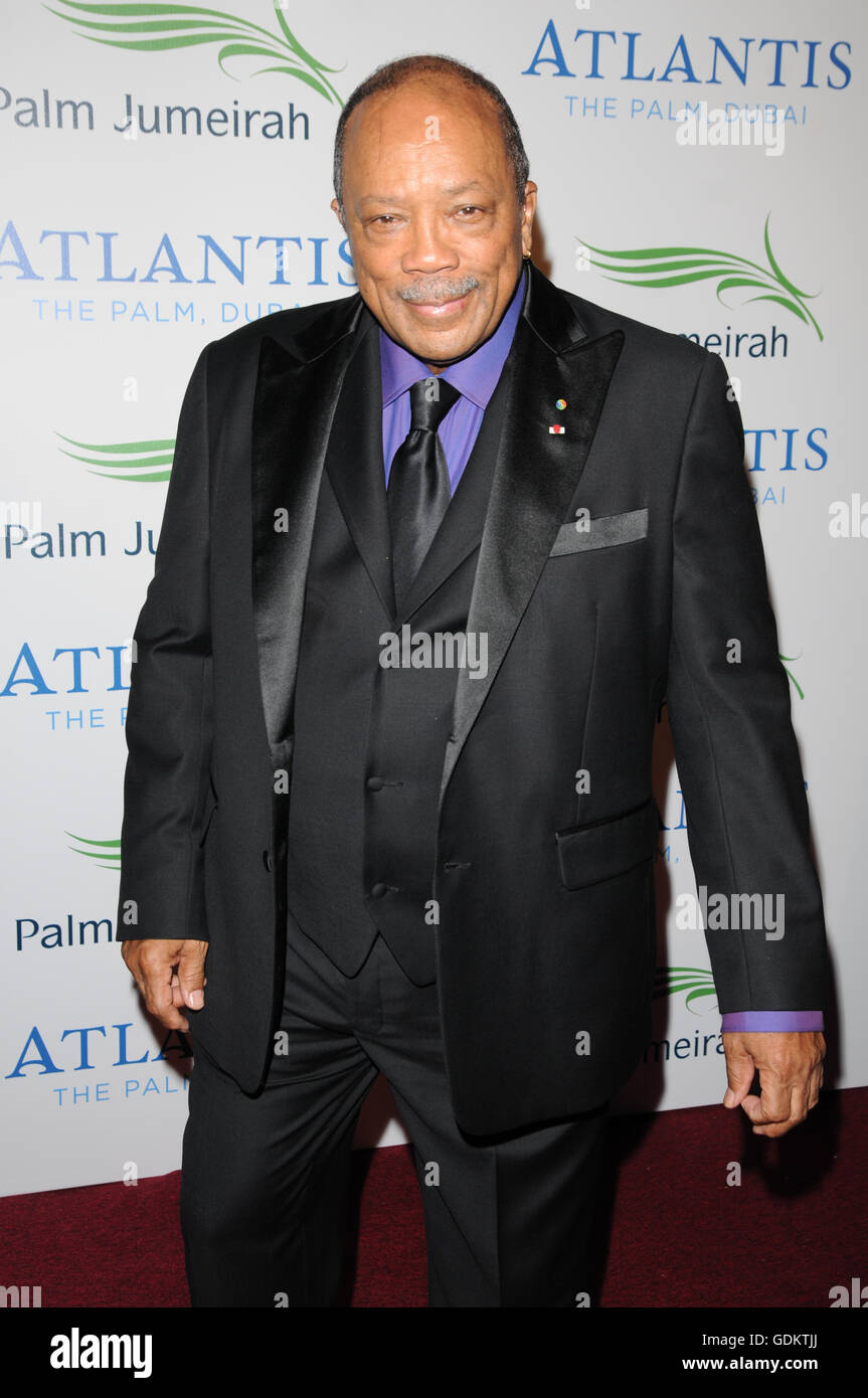 Quincy Jones on the red carpet at the opening of Atlantis, Palm Jumeirah, Dubai, UAE. Stock Photo