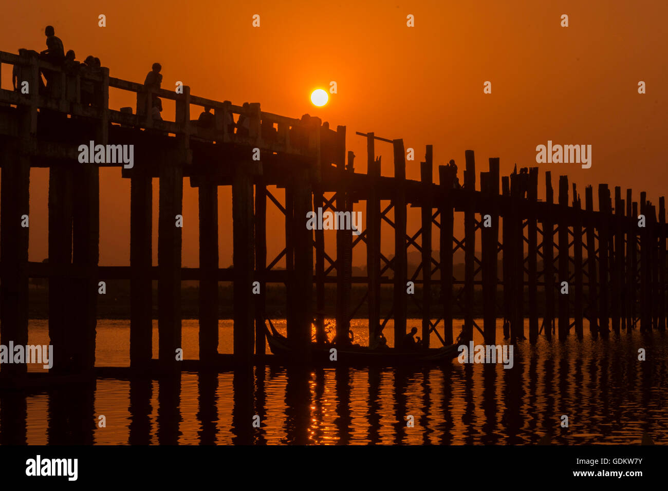 the u bein bridge in Amarapura near the City of Mandalay in Myanmar in ...