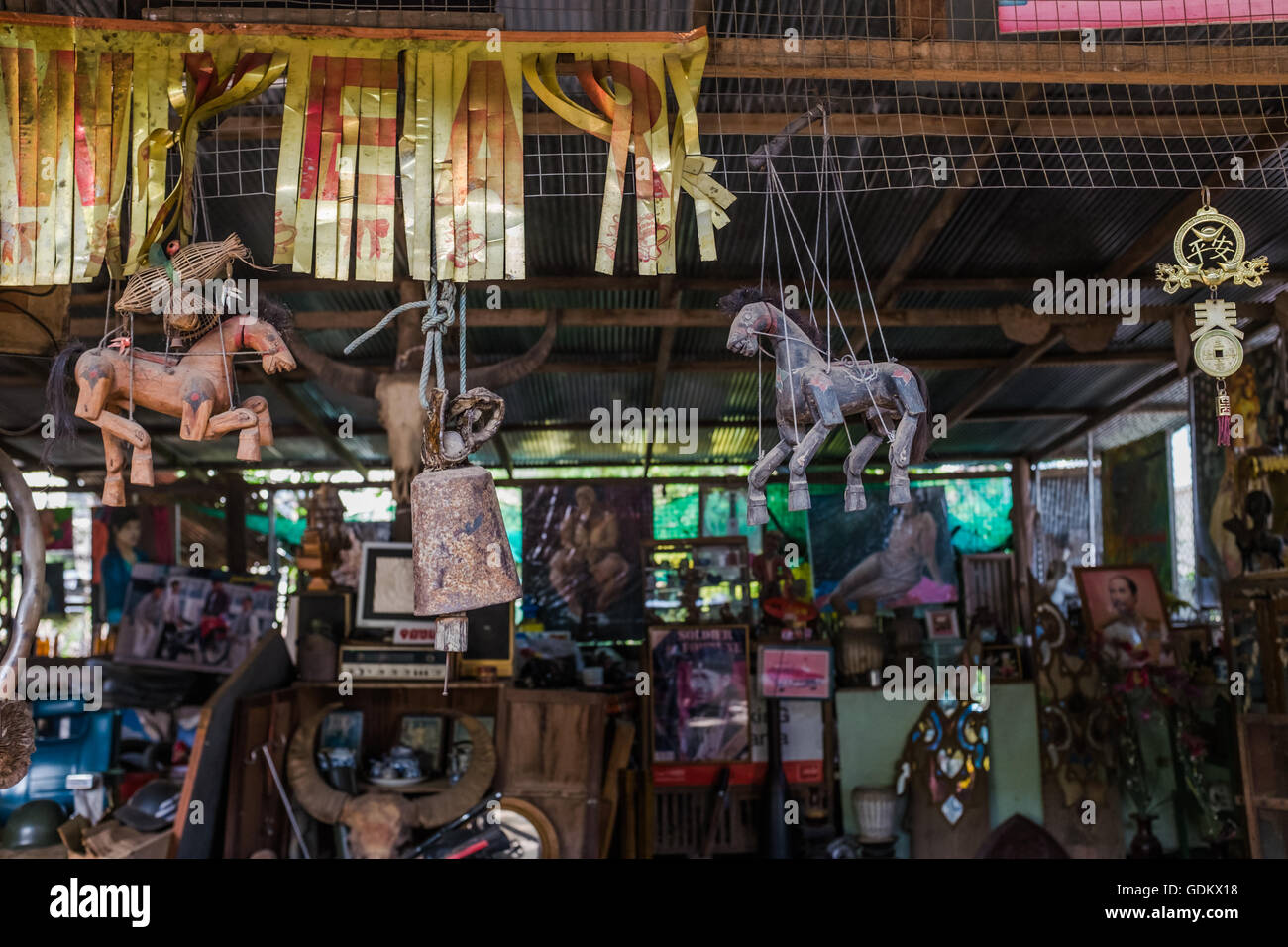 String horse hand puppets for sale in local flea market,Chiang Mai Thailand Stock Photo
