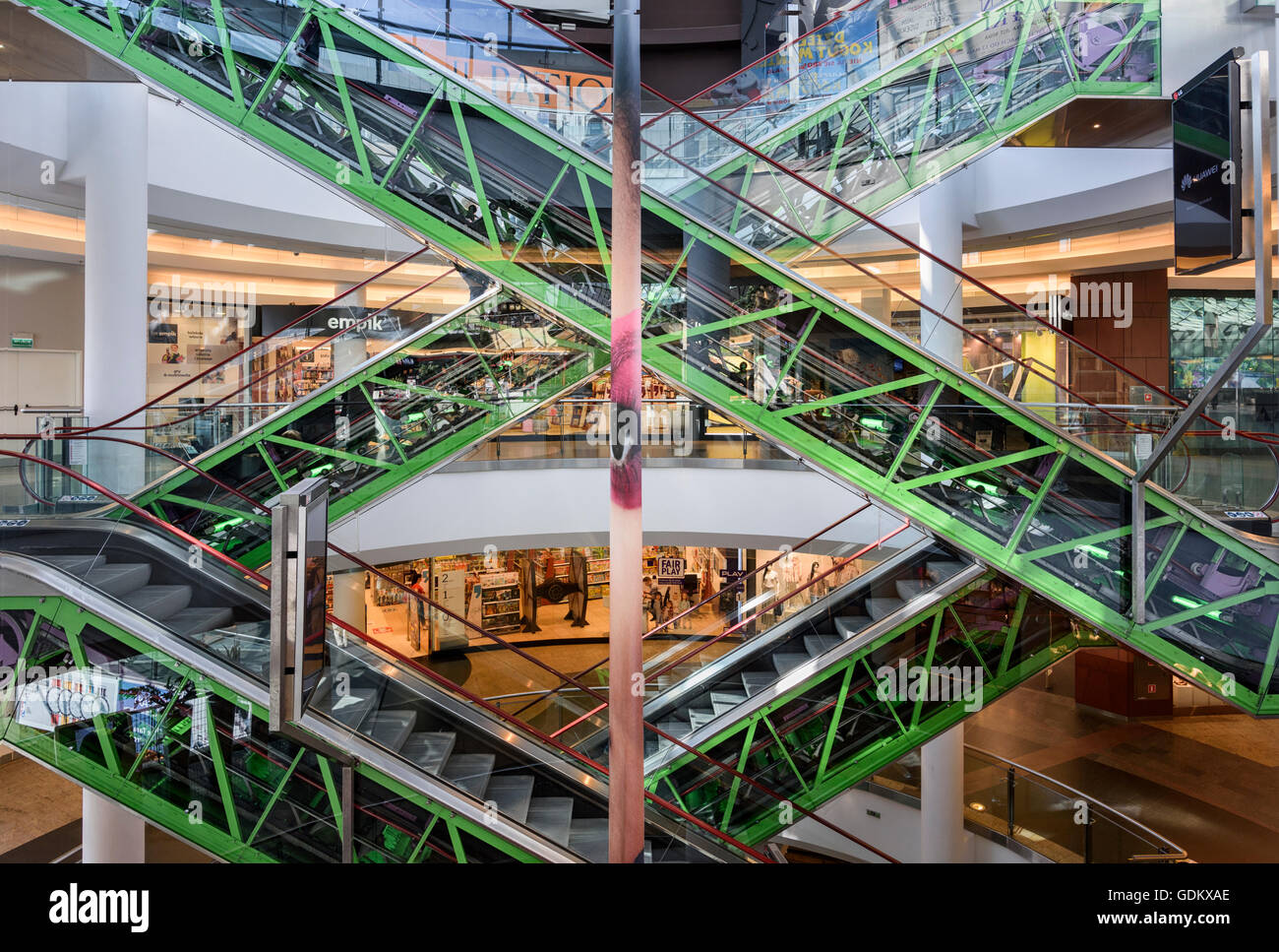 Escalator in Polish shopping mall Stock Photo
