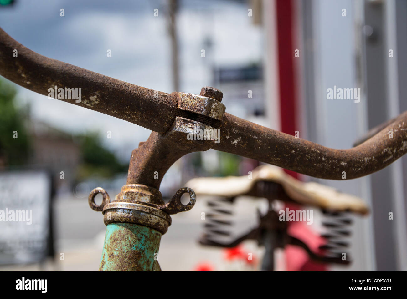 Close up of a rusty handlebar of a vintage bike Stock Photo