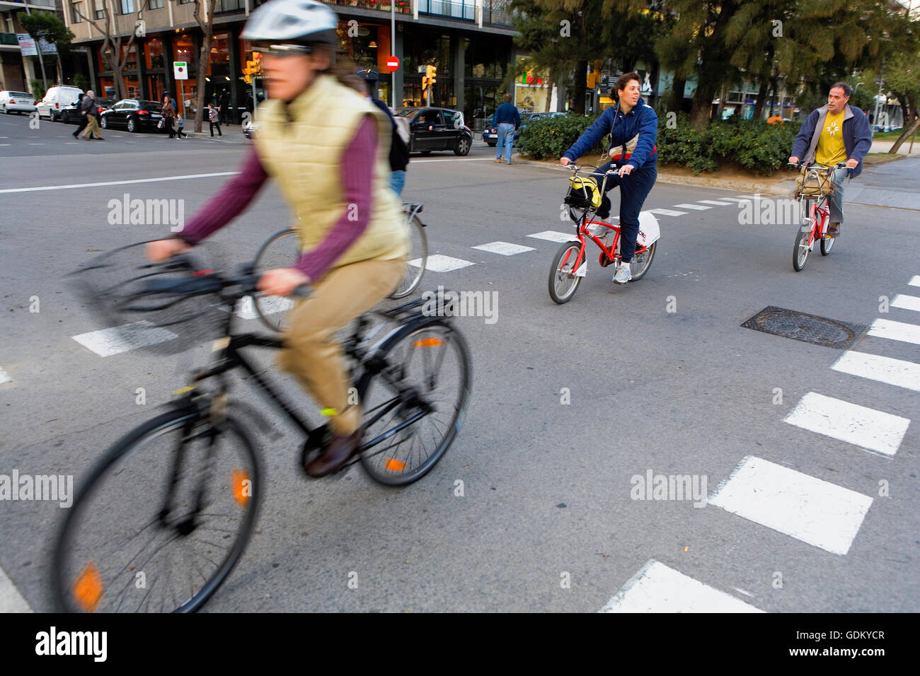 Bikes in  Diagonal Avenue, Barcelona, Spain Stock Photo