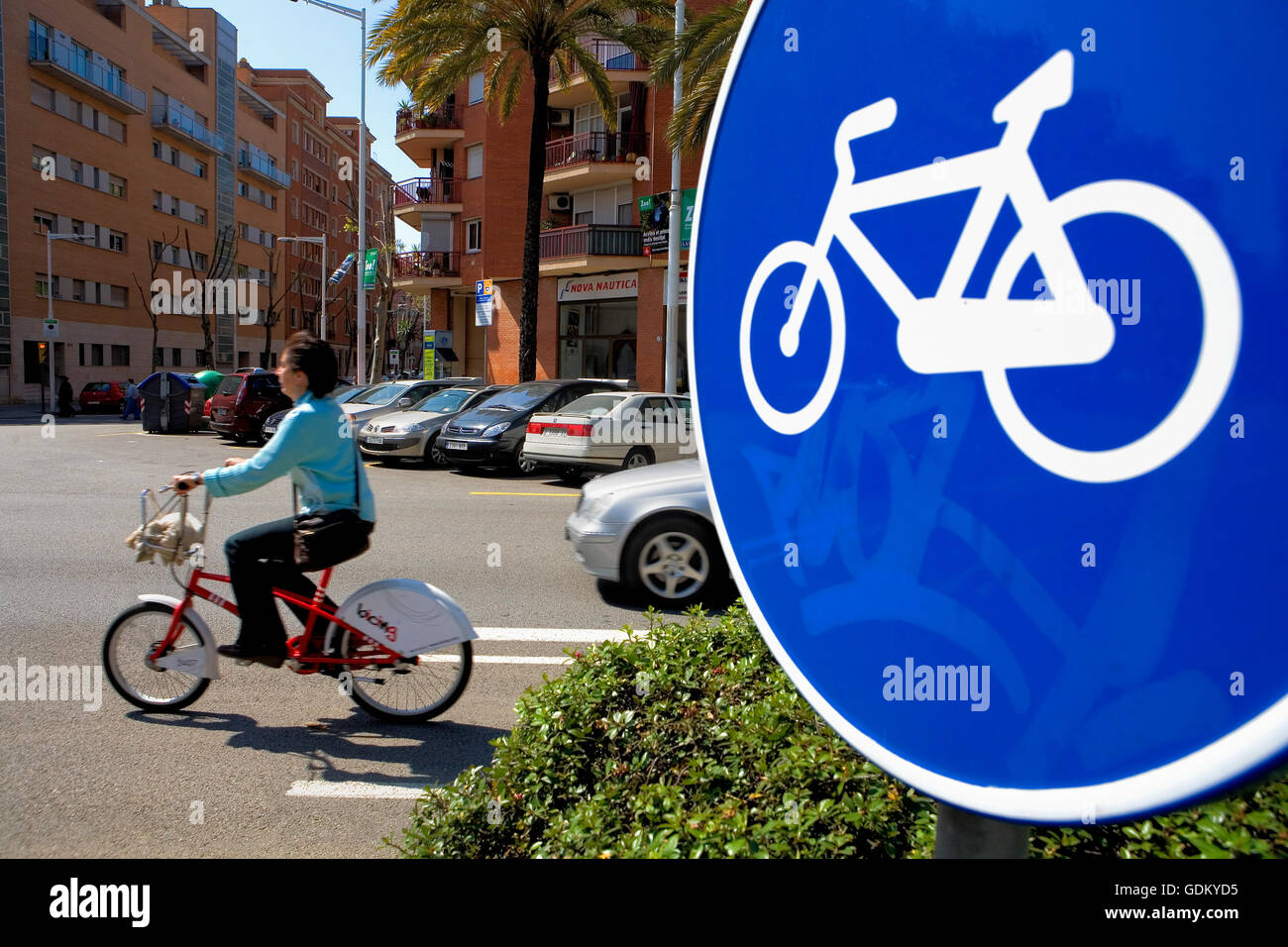 Bike line  in Marina street, Barcelona, Spàin Stock Photo