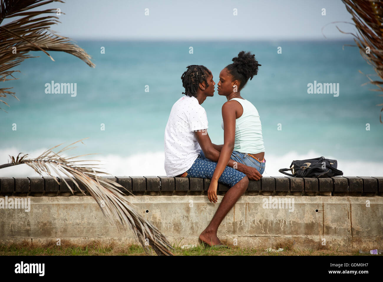 The Lesser Antilles Barbados Parish Saint Michael west indies capital Bridgetown  Rockley worthing beach area local youths teena Stock Photo