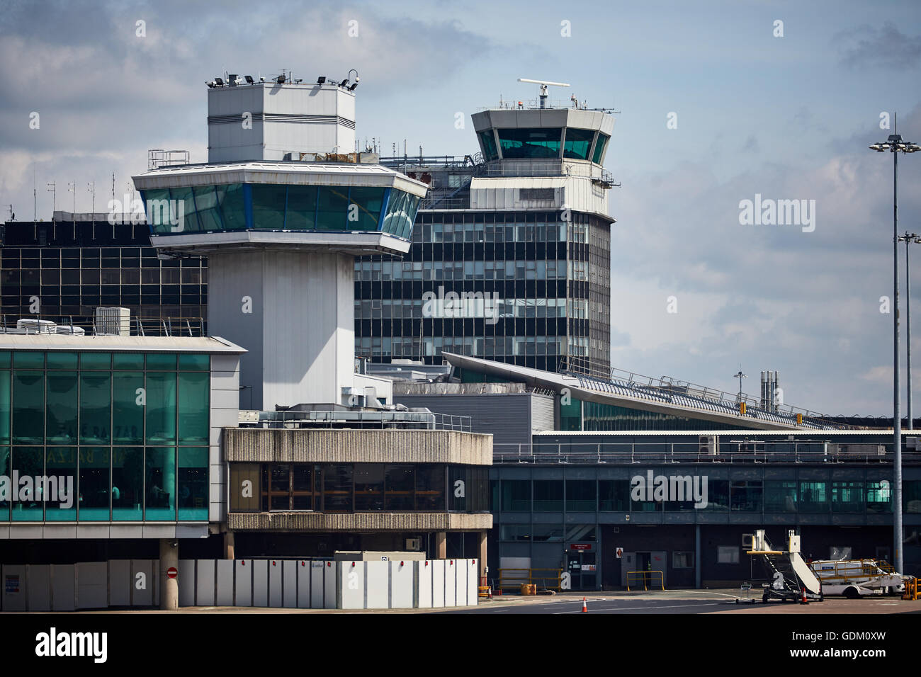 Manchester Airport   Manchester air traffic control towers 2 two terminal Stock Photo