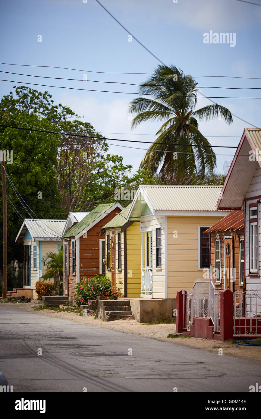 The Lesser Antilles Barbados Parish west indies Barbados a Heywoods beach shack houses bright colours colors wooden small Stock Photo