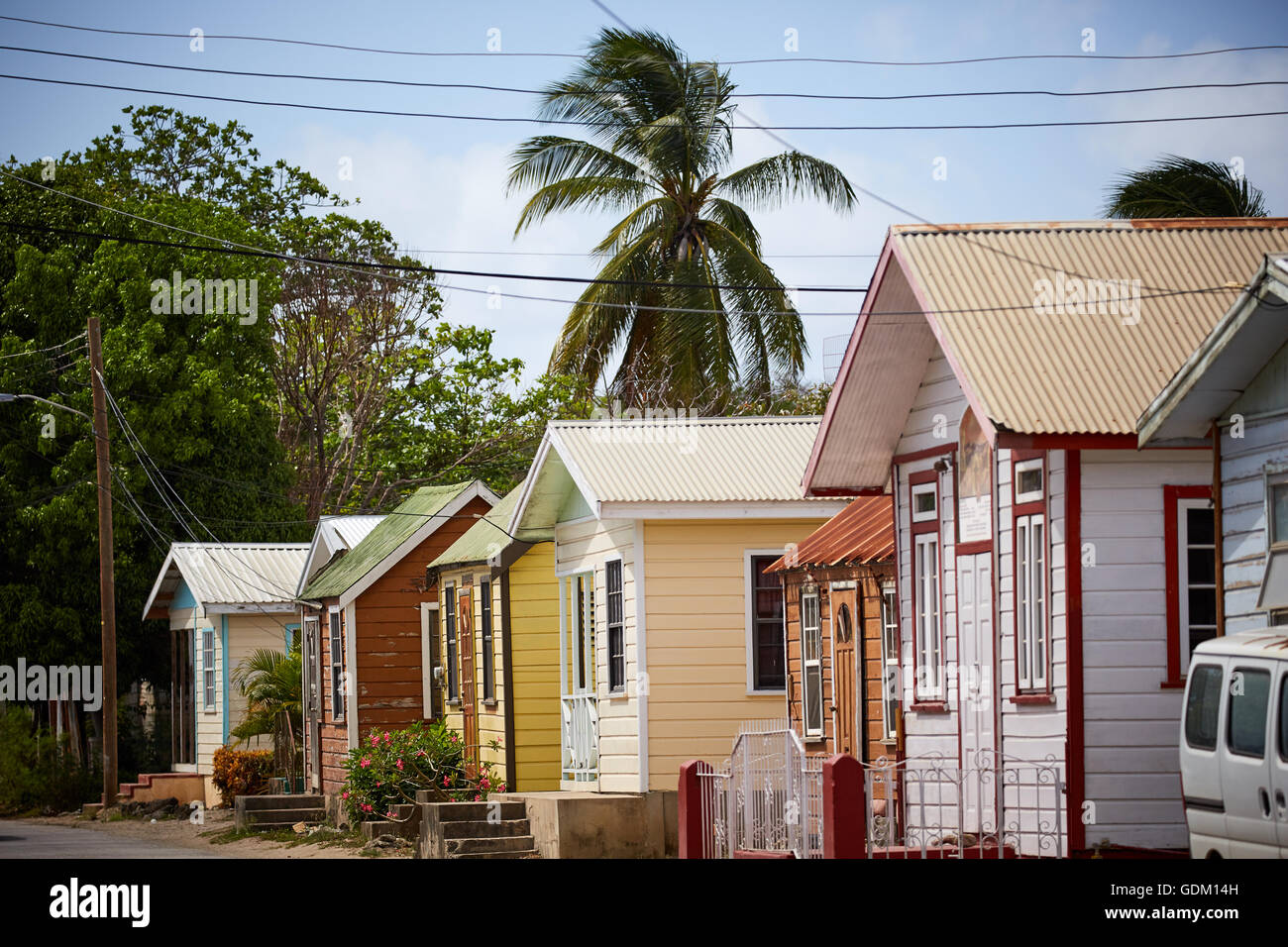 The Lesser Antilles Barbados Parish west indies Barbados a Heywoods beach shack houses bright colours colors wooden small Stock Photo