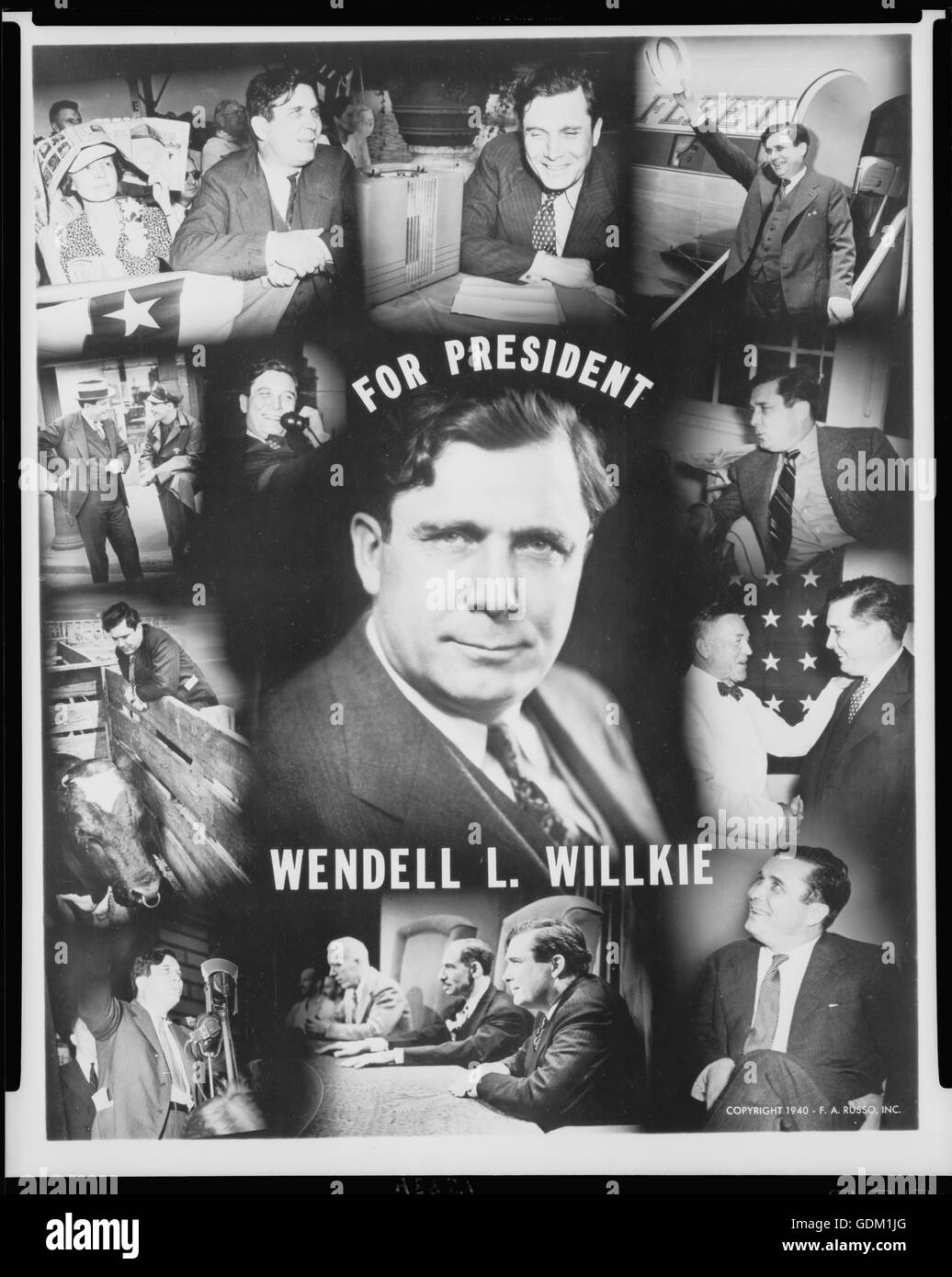 1940 Presidential campaign poster showing composite of Wendell Willkie (1892-1944) action photos. Stock Photo