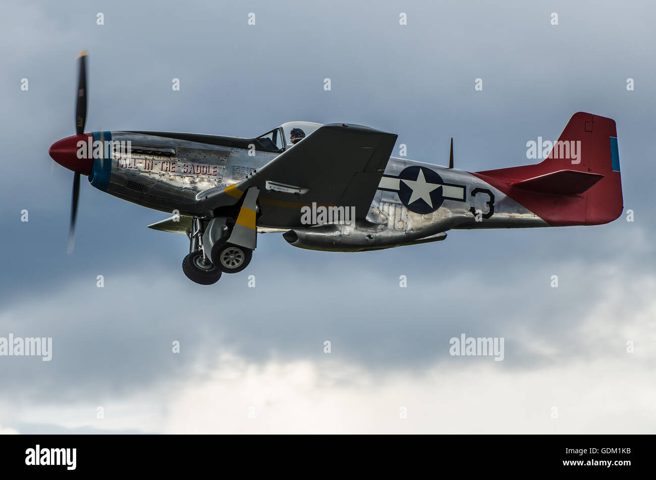 North American P-51D Mustang 'Tall in the Saddle' is owned by Peter Teichman of Hangar 11 and is thought an original 'Red Tail' Tuskegee Airmen plane Stock Photo