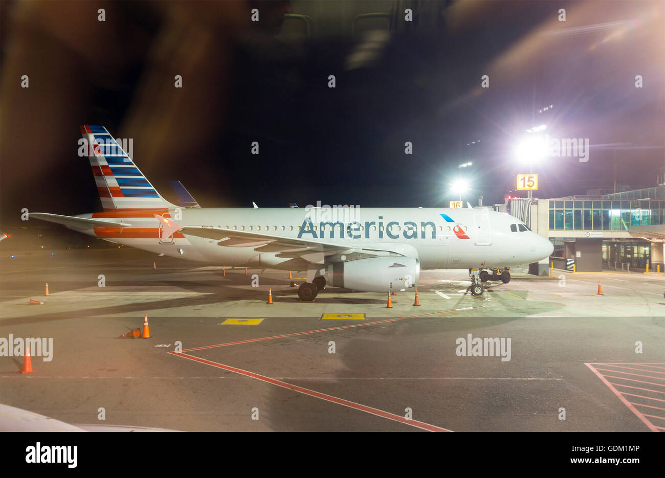 An American Airlines plane at Juan Santamaria International Airport in Costa Rica. Stock Photo