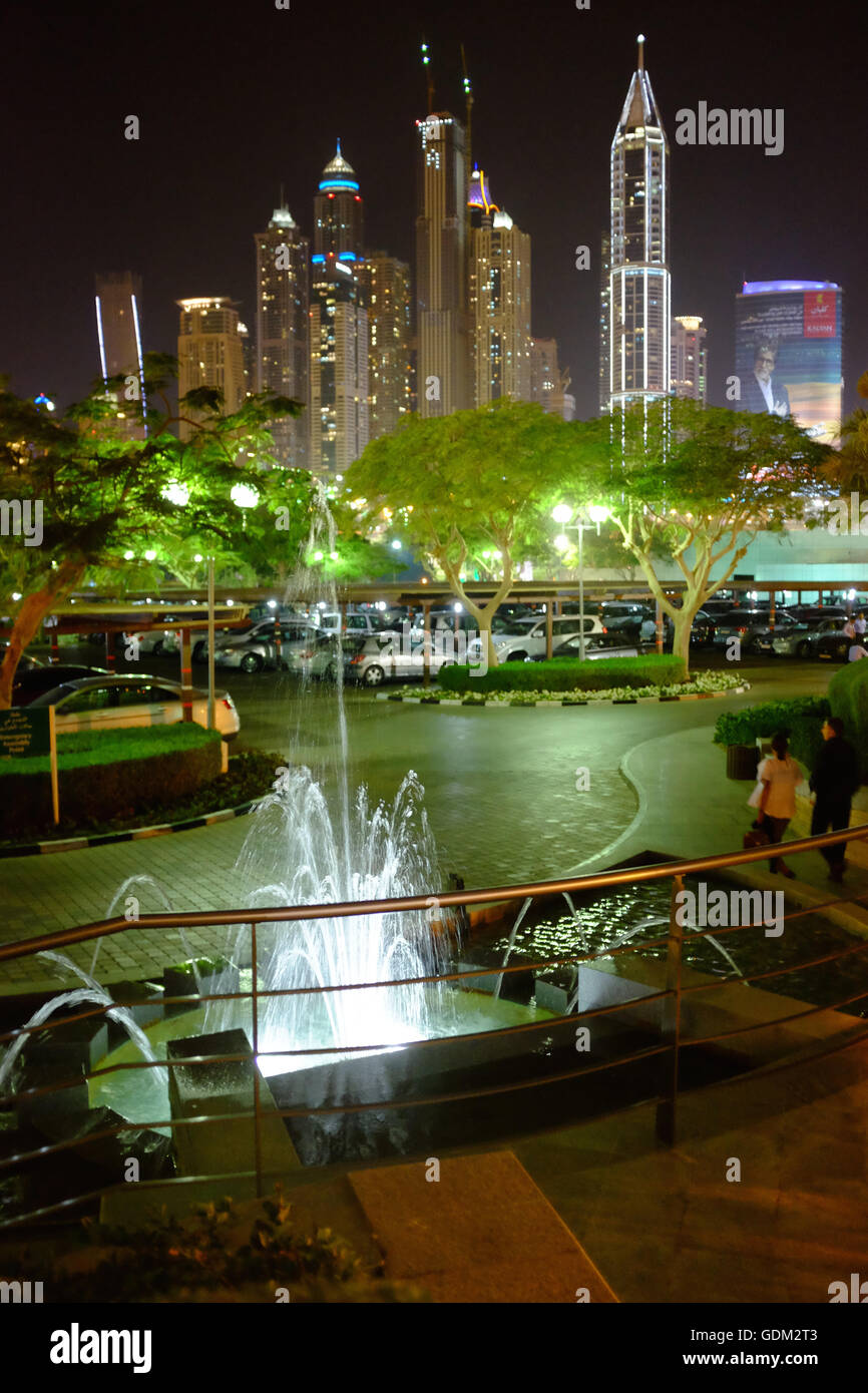 Dubai night cityscape with lake Stock Photo Alamy