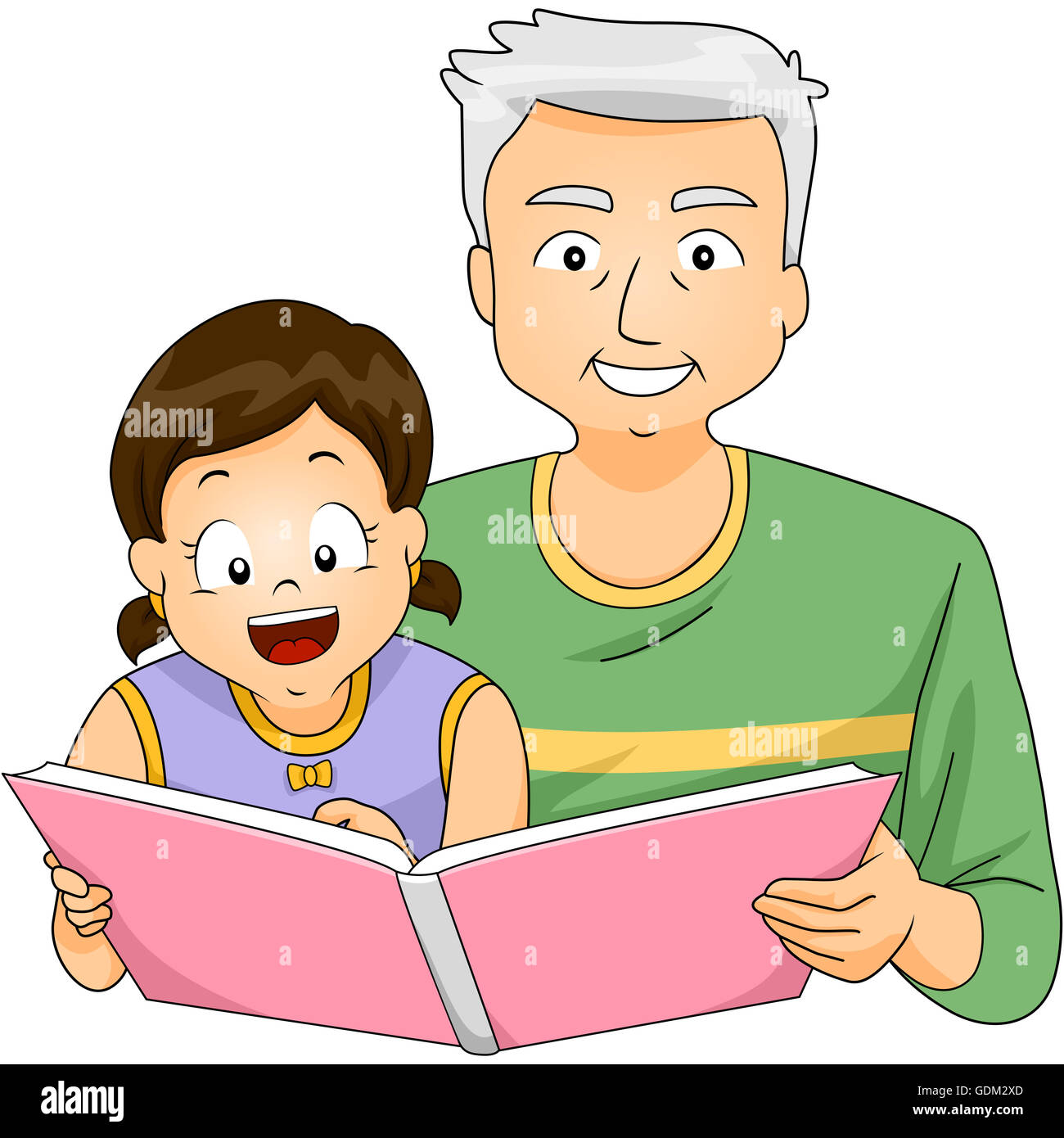Illustration grandfather reading story girl hires stock photography