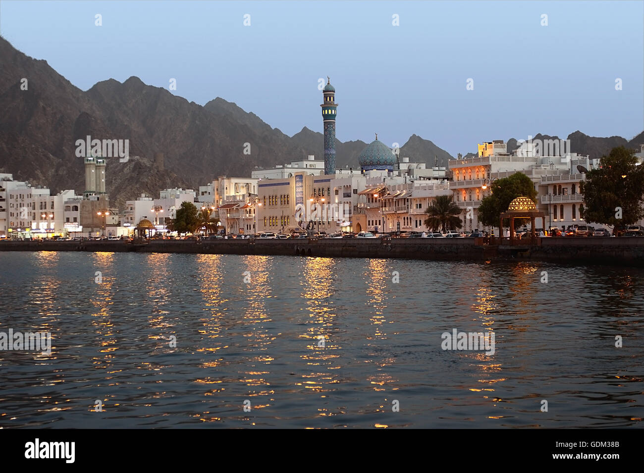 Mutrah port with persian style mosque, Muscat, Oman Stock Photo - Alamy
