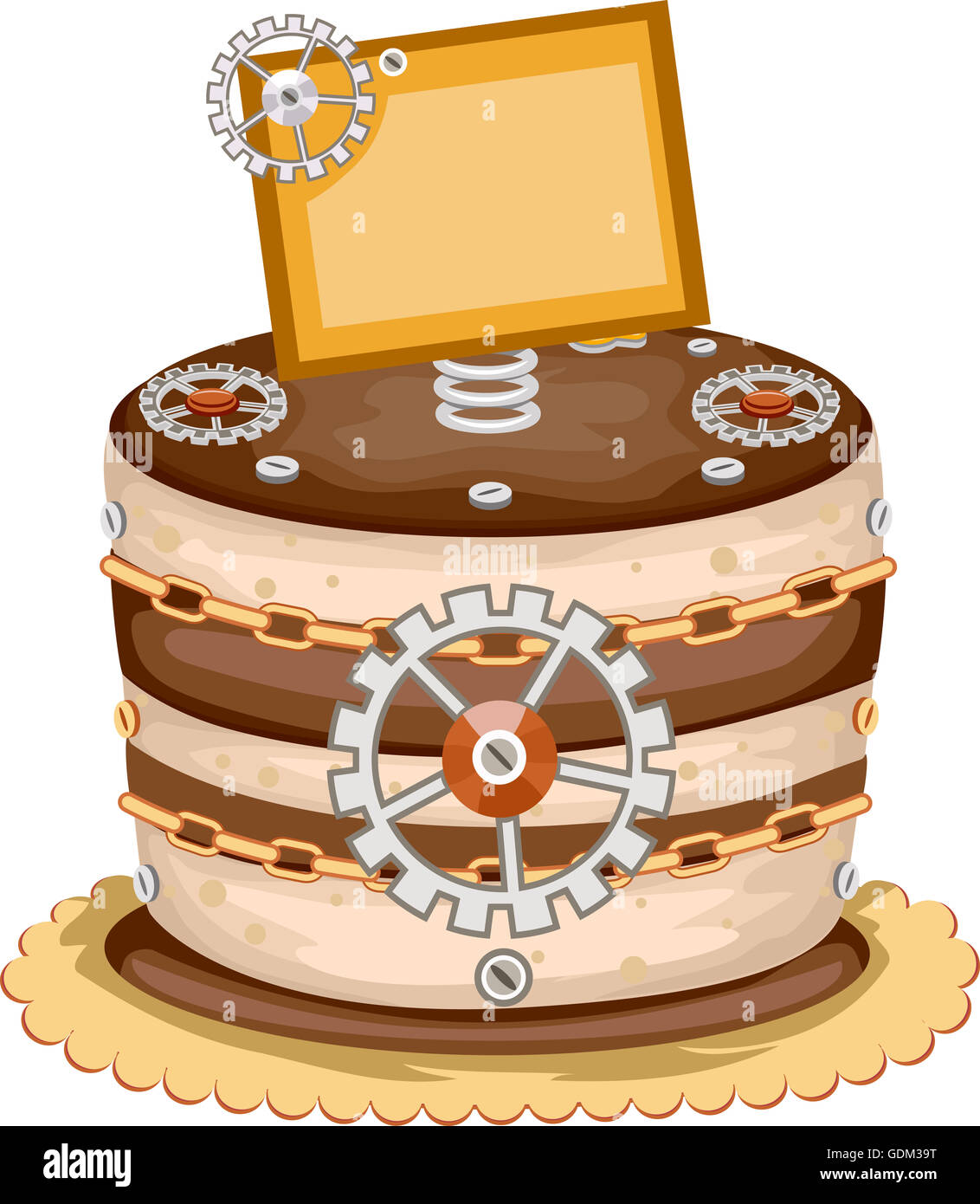 Illustration of an Appetizing Cake Decorated With Gears and Wheels Stock Photo