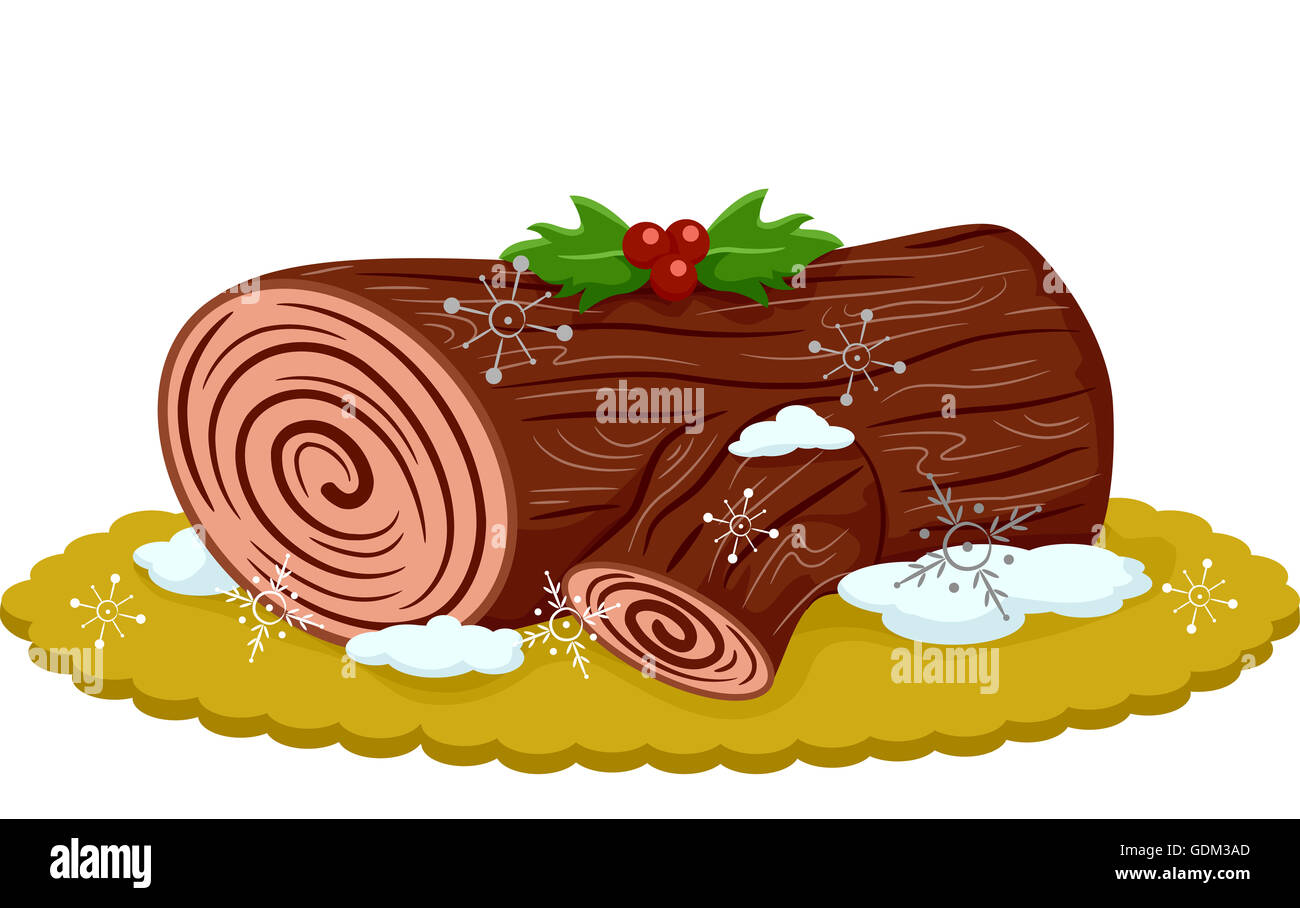 Illustration of an Appetizing Yule Log Topped With Berries Stock Photo