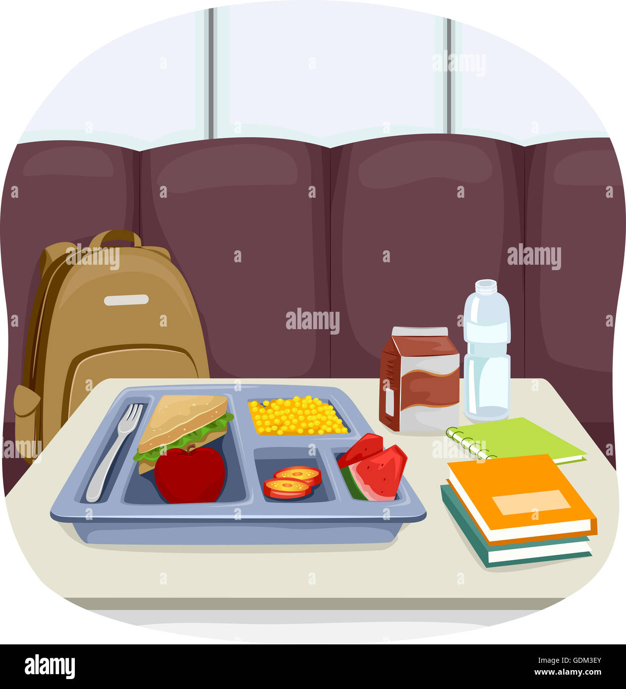 Illustration of a Tray of School Lunch Sitting in the Middle of the Cafeteria Stock Photo