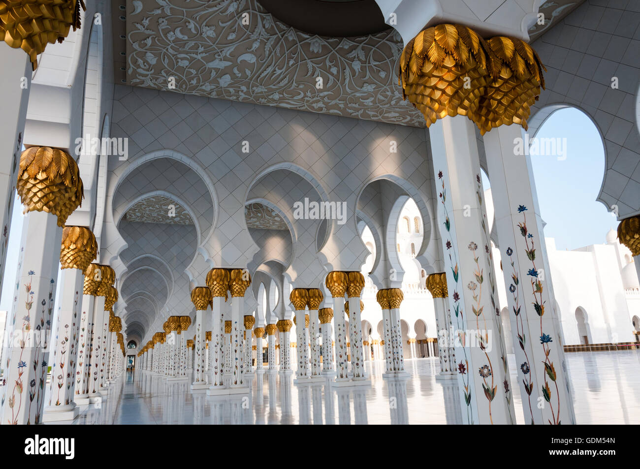 Exterior arches at the Sheikh Zayed Grand Mosque in Abu Dhabi. Stock Photo