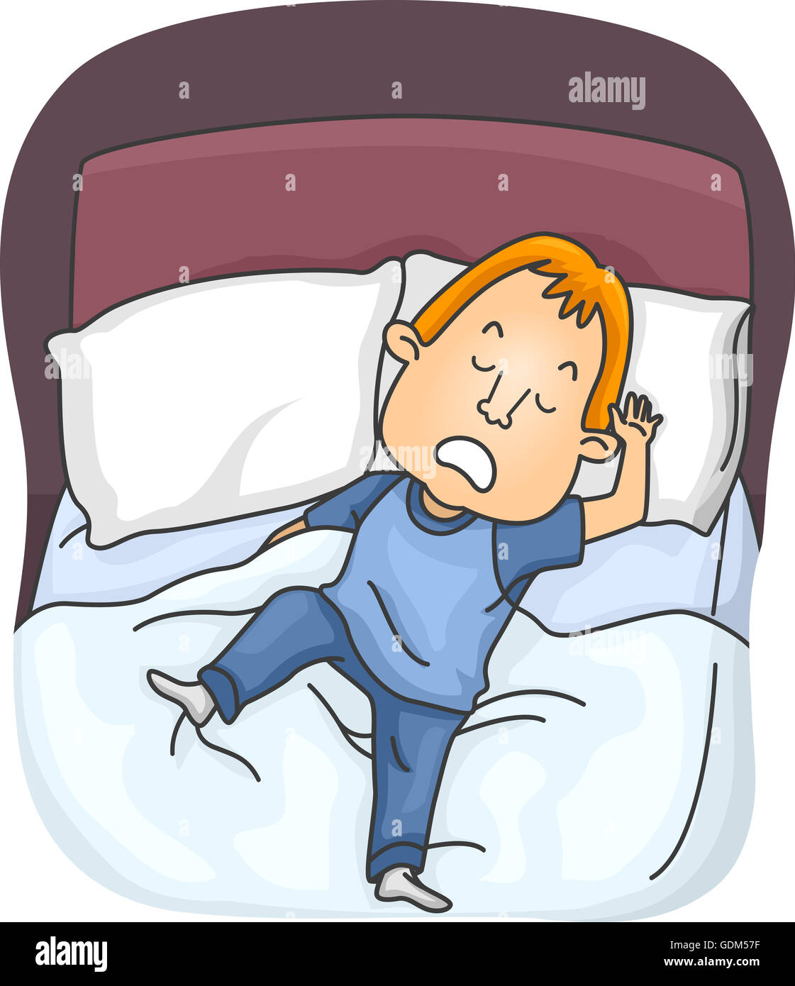 Illustration of a Man Who Keeps on Moving While Sleeping Stock Photo
