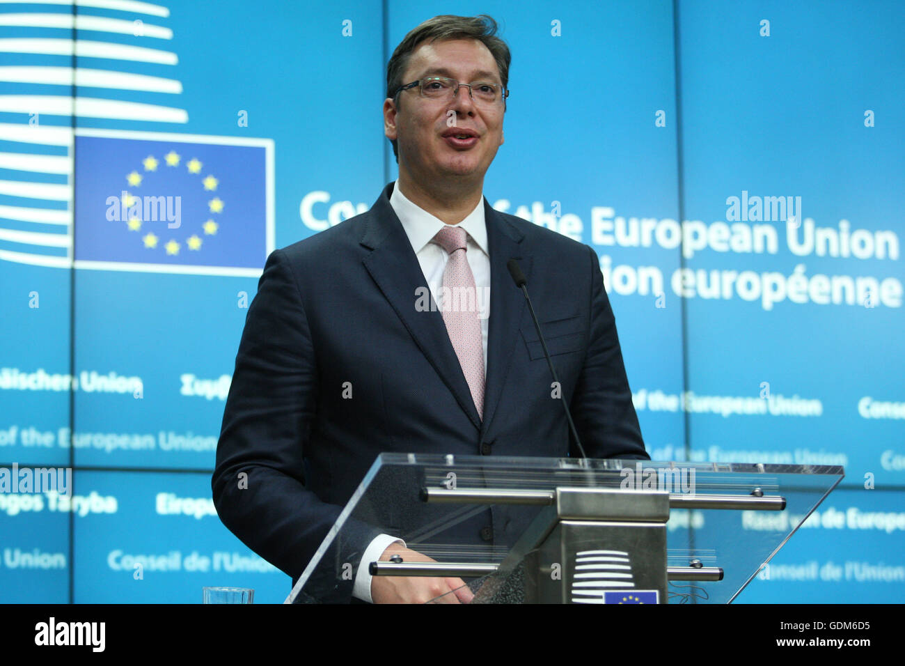 Brussels, Belgium. 18th July, 2016. Press conference following the IGC with Serbia, Aleksandar Vucic Credit: Leonardo Hugo Cavallo/Alamy Live News Stock Photo