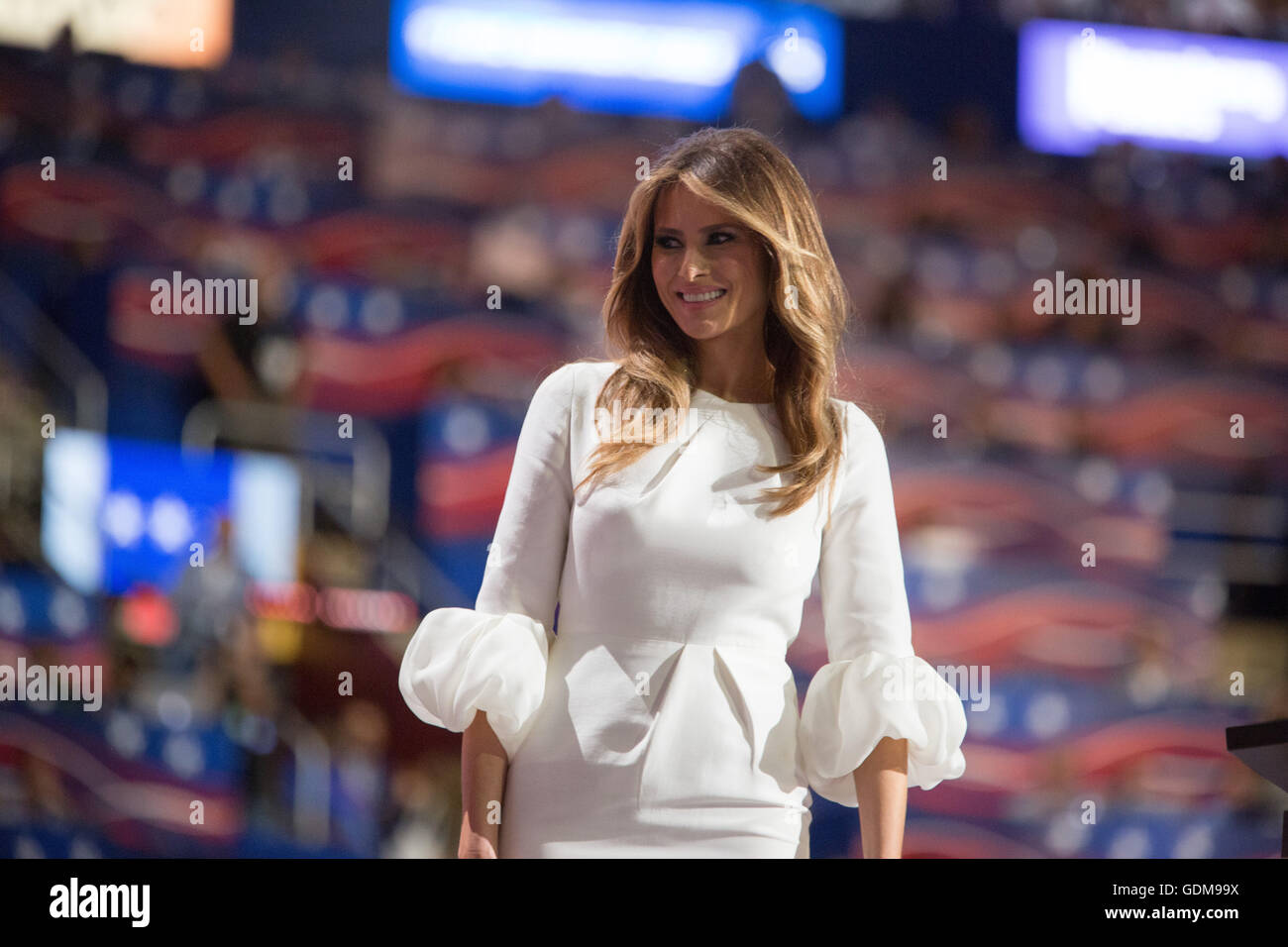 Cleveland, Ohio, USA. 18th July, 2016. Melania Trump, former model from Slovenia, wife of Donald Trump, after speaking, first night at the Republican National Convention. Credit:  Philip Scalia/Alamy Live News Stock Photo