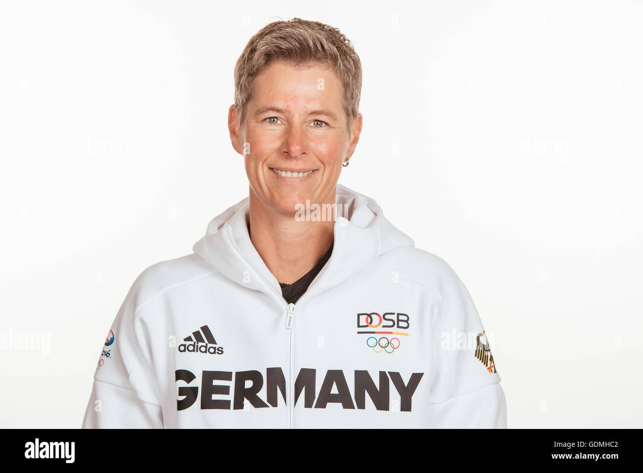 Hannover, Germany. 18th July, 2016. Birgit Halsband poses at a photocall during the preparations for the Olympic Games in Rio at the Emmich Cambrai Barracks in Hanover, Germany, taken on 15/07/16 | usage worldwide © dpa/Alamy Live News Stock Photo