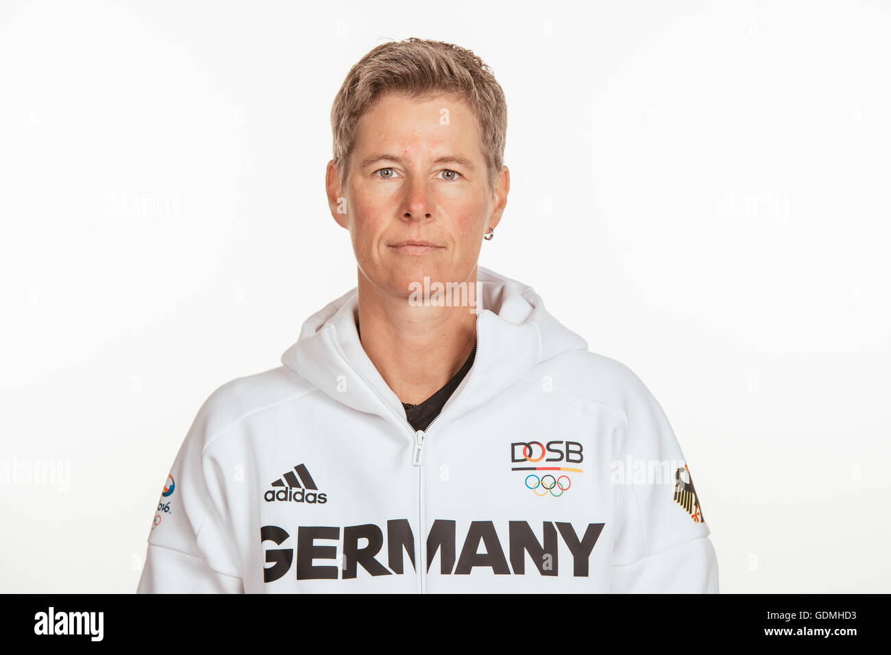 Hannover, Germany. 18th July, 2016. Birgit Halsband poses at a photocall during the preparations for the Olympic Games in Rio at the Emmich Cambrai Barracks in Hanover, Germany, taken on 15/07/16 | usage worldwide © dpa/Alamy Live News Stock Photo