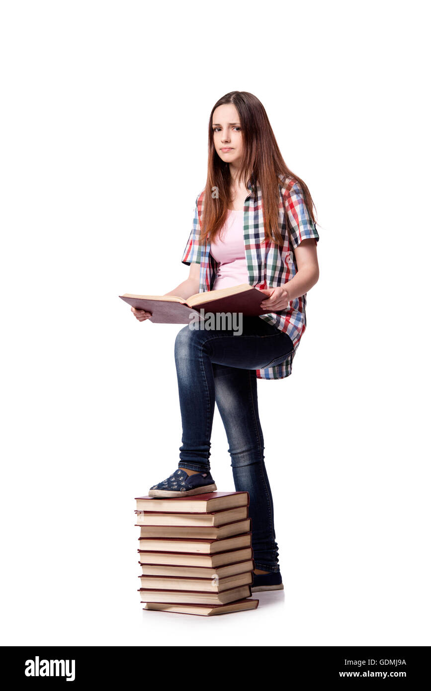 Student with books isolated on the white background Stock Photo - Alamy