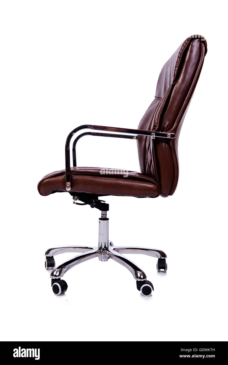 Brown leather office chair isolated on white Stock Photo Alamy