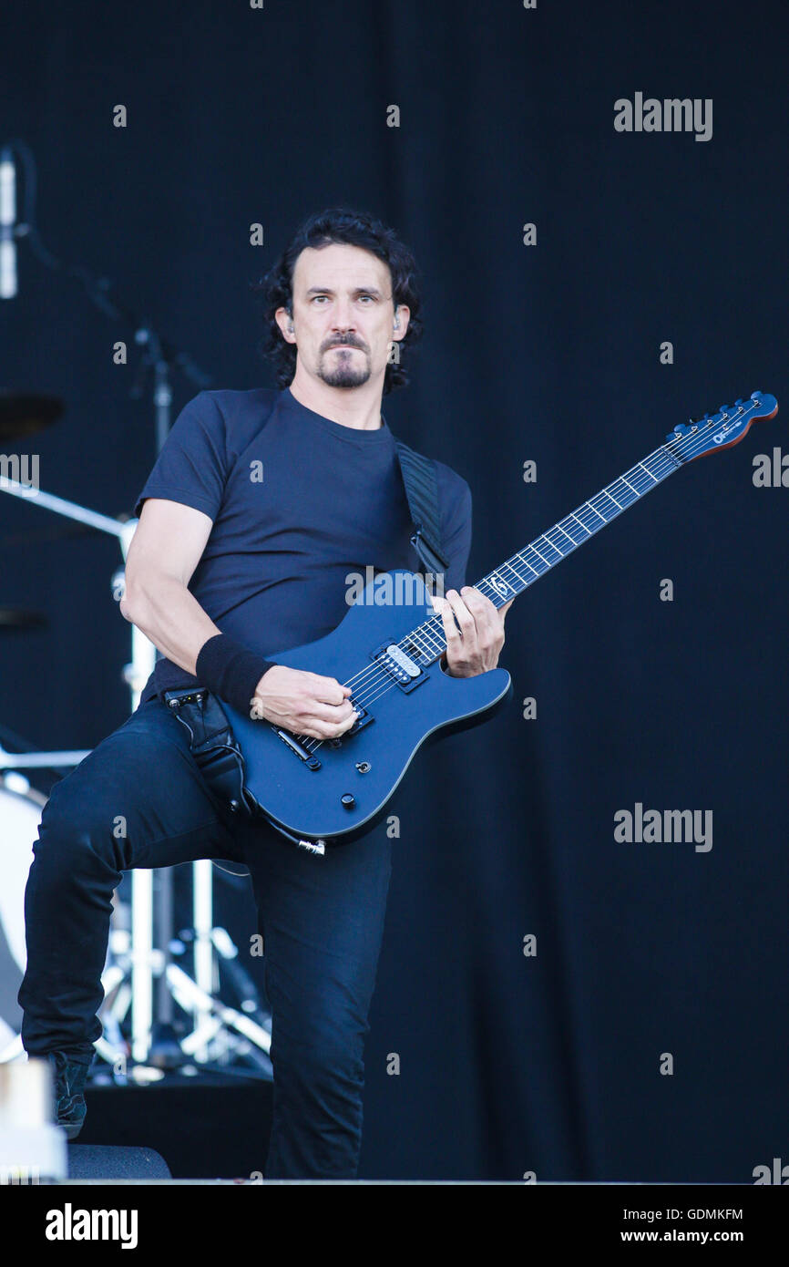 Gojira performs at the Festival d'ete de Quebec in Quebec city Sunday July 17, 2016. Stock Photo