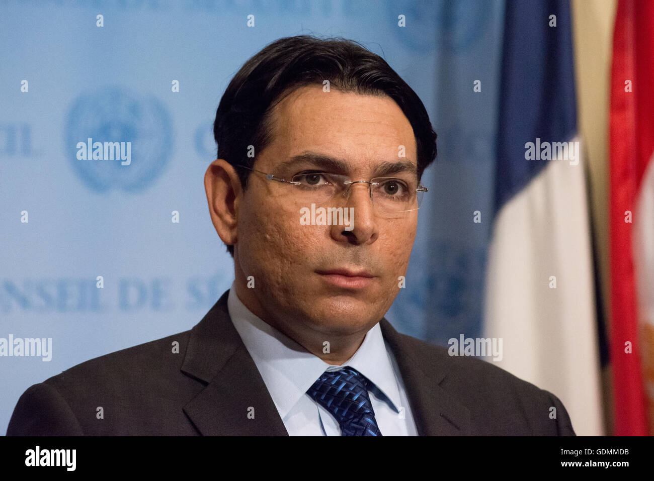 Permanent Representative of Israeli to the United Nations Ambassador Danny Danon speaks to the press at the Security Council stakekout. Before the start of a United Nations Security Council briefing on Iran's compliance with the Joint Comprehensive Plan of Action with regard to its nuclear activities (negotiated July 14, 2015 and implemented on January 16, 2016), Israeli Ambassador to the UN Danny Danon spoke to the press outside the Security Council chamber, reaffirming Israel's contention that Iran remains a key international threat, at UN Headquarters in New York City. (Photo by Albin Lohr- Stock Photo