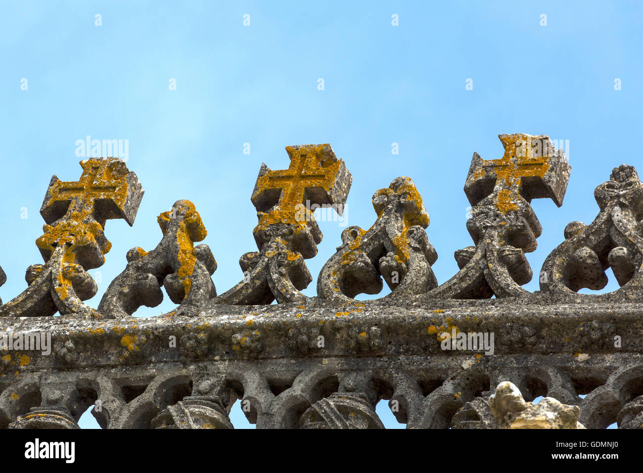 Maltese crosses on the fortress of Tomar, the castle of the Knights Templar, Templar, UNESCO Heritage, Tomar, Santarem, Portugal Stock Photo