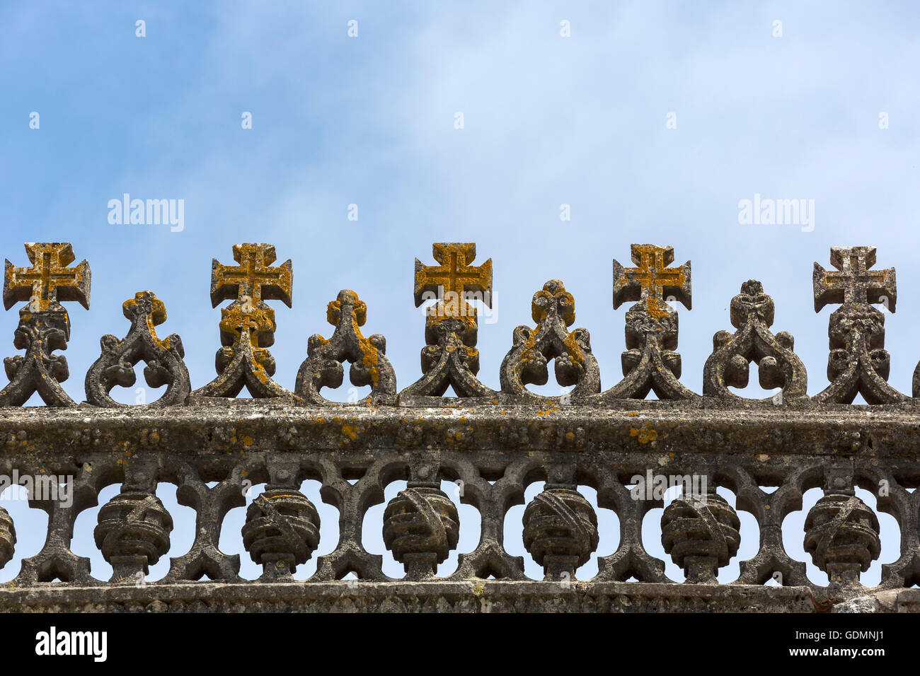 Maltese crosses on the fortress of Tomar, the castle of the Knights Templar, Templar, UNESCO Heritage, Tomar, Santarem, Portugal Stock Photo