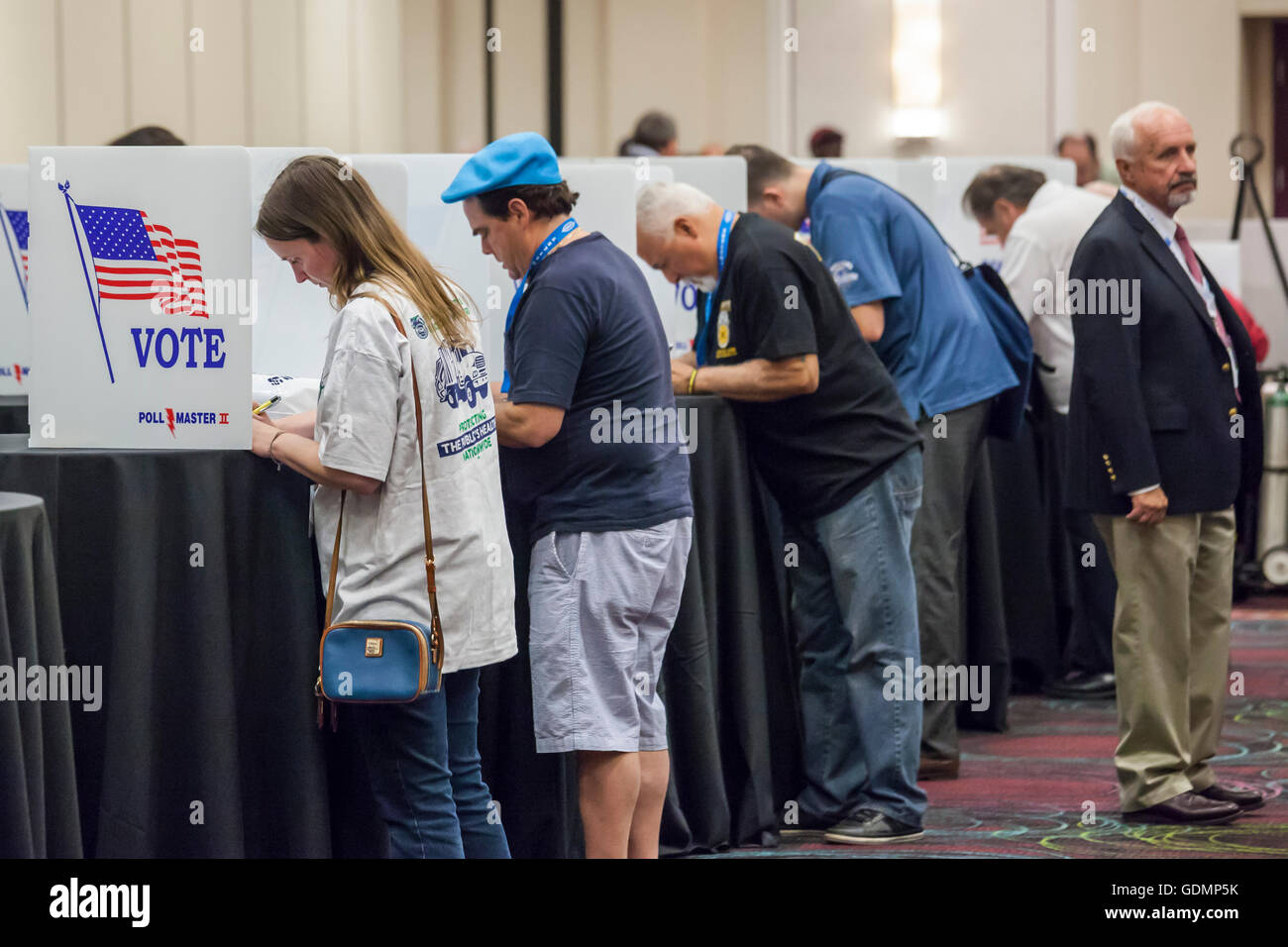 Las Vegas, Nevada - Delegates to the Teamsters Union convention cast ballots in voting to nominate candidates for union offices. Stock Photo