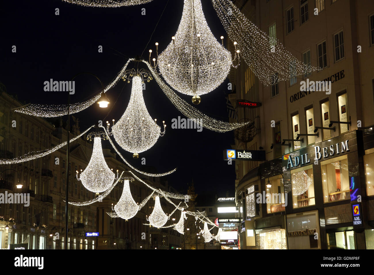 Famous Graben street by night on December 09, 2011 in Vienna, Austria Stock Photo