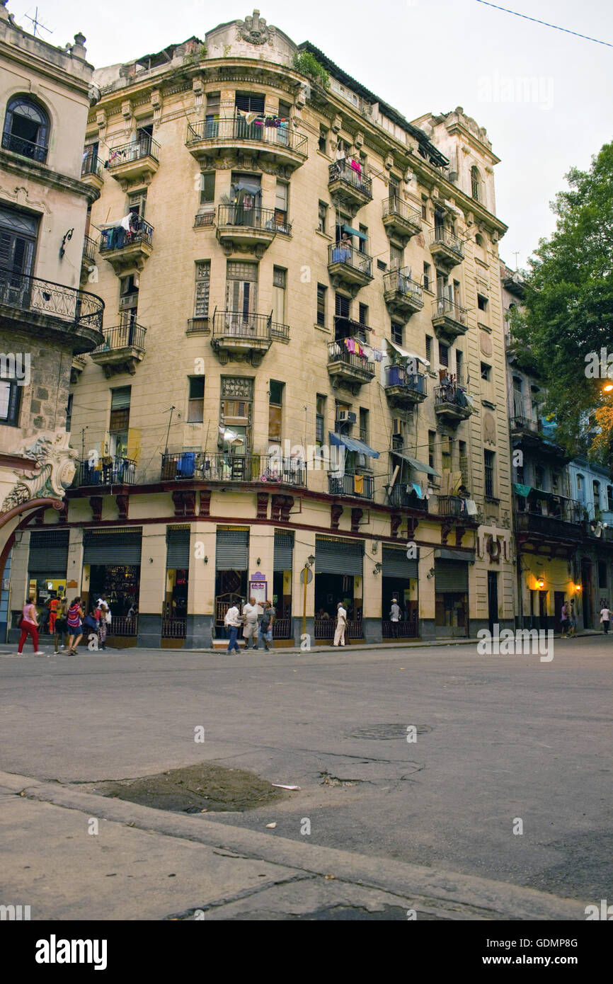 Classic old detailed apartment house architecture in Havana, Cuba at