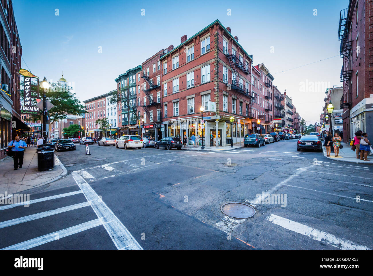 The intersection of Hanover Street and Fleet Street in the North End of