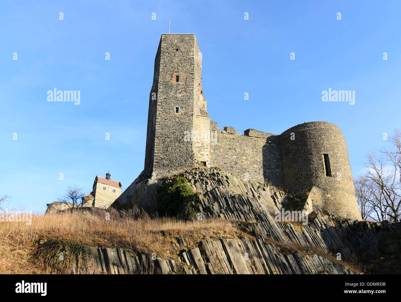 Stolpen: Stolpen Castle and basalt columns, Germany, Sachsen, Saxony, Stock Photo