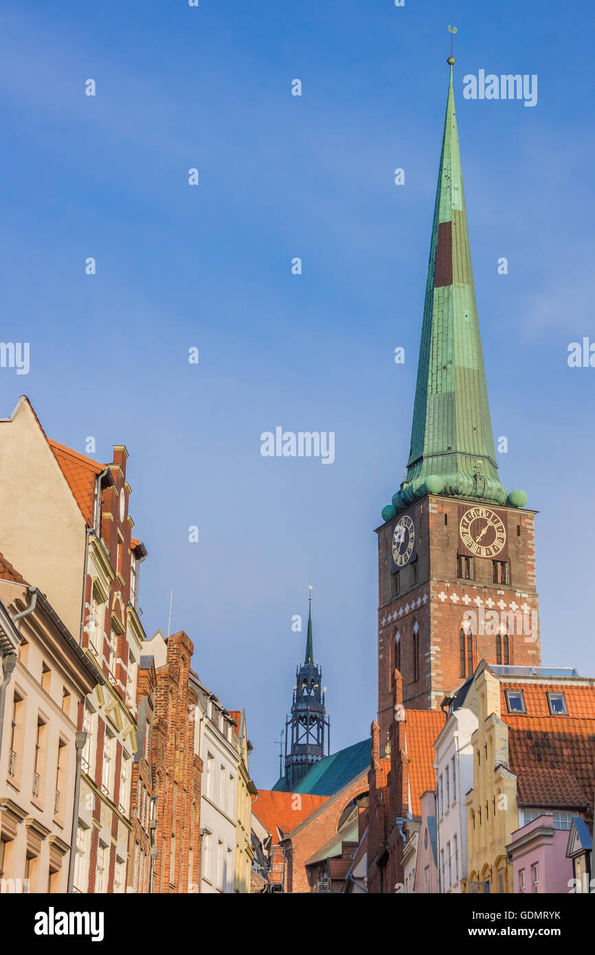 Tower of St. Jacobs church in the historical city of Lubeck, Germany Stock Photo