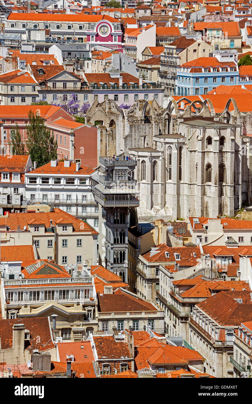 Overlooking the famed most lift Portugal Elevador do Município or Elevador da Biblioteca and Elevador de S. Julião, view Stock Photo